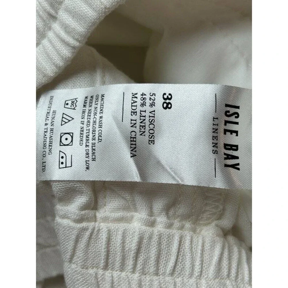 Isle Bay Linens White Linen Blend Pull On Drawstring Mens Pants 33